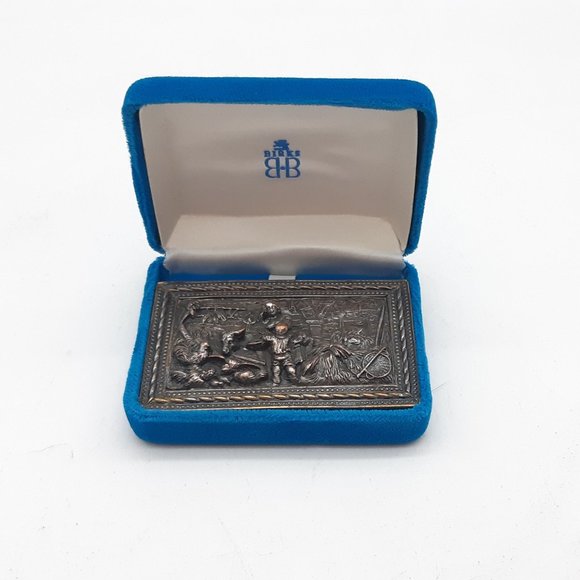 Vintage Copper Brooch With Farm Scene in Birks Box - Picture 1 of 11